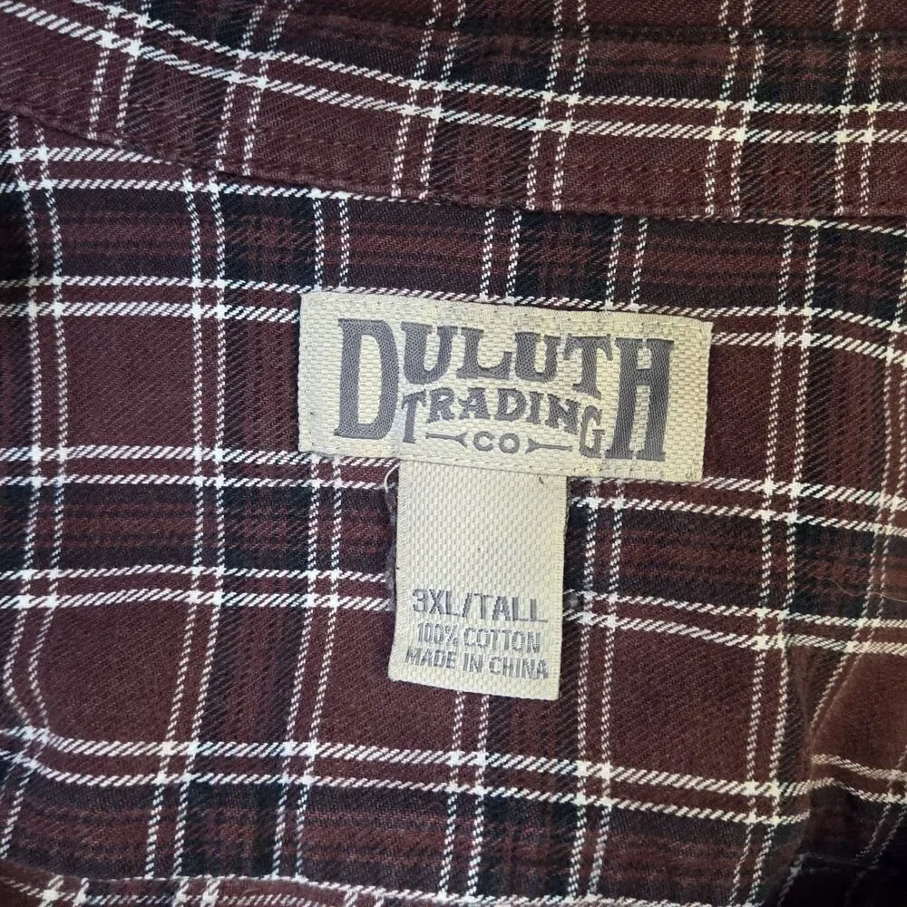 Duluth Plaid Flannel Shirt Men's 3XT Rugged Weight Outdoor Workwear Maroon/Black